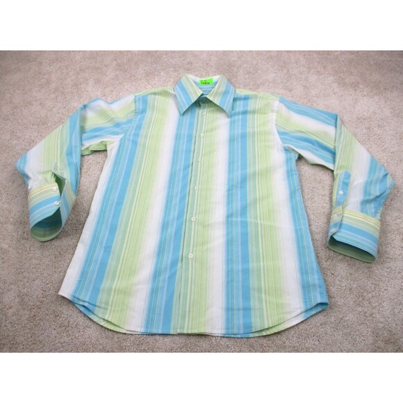 Roar Shirt Men Extra Large XL Blue Green Striped Cotton Blend Casual Button Up - Picture 1 of 10